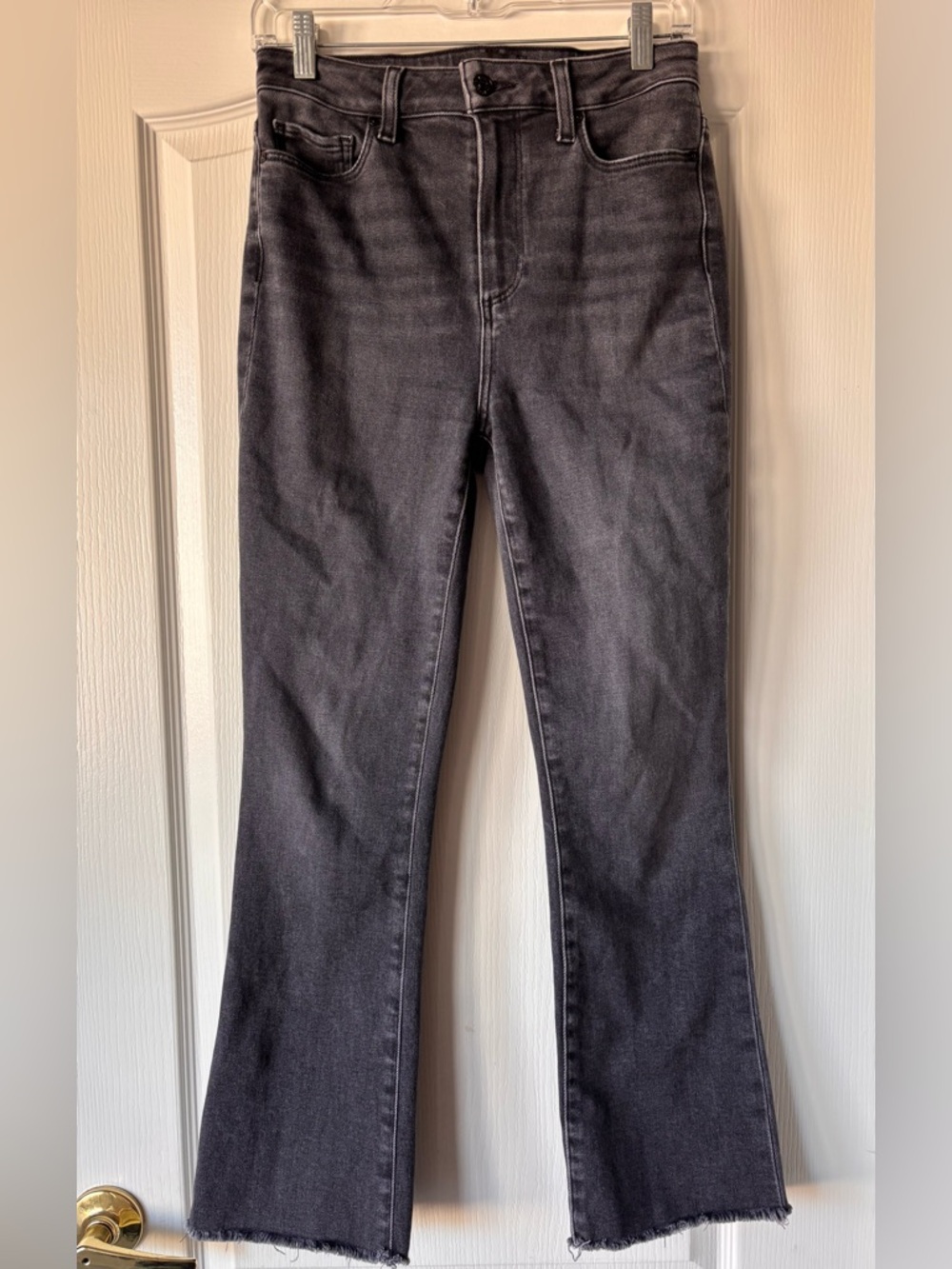 PAIGE Claudine Jeans Size 28 Black Lotus Raw Hem Ankle Flare Crop Denim Casual